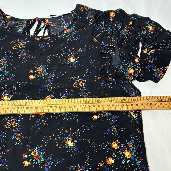 Sandro Paris Cold Shoulder Top Women 1 Small Black Floral Keyhole High Low - Picture 6 of 12